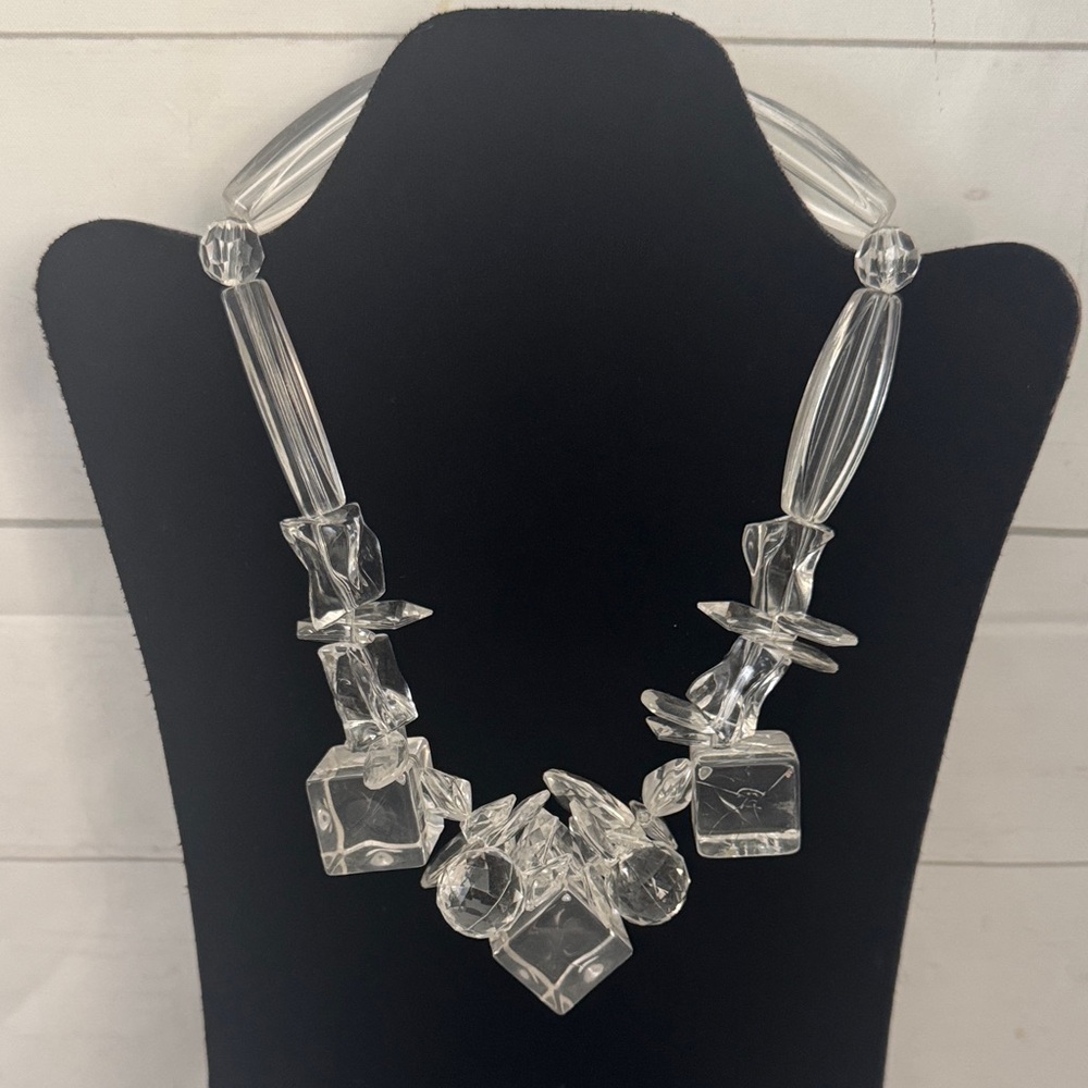 Elegant Clear Ice Cube Acrylic Statement Necklace 17-20”